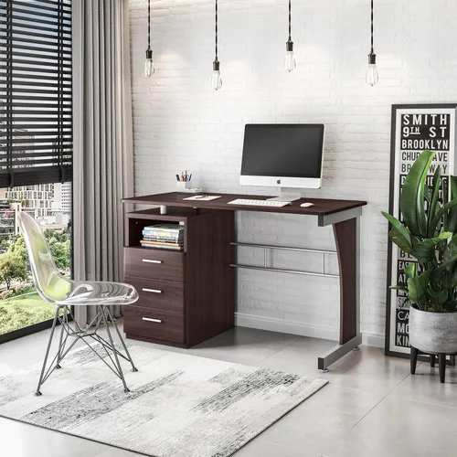 Vista 2 de Techni Mobili Escritorio para computadora con amplio almacenamiento, chocolate, 30 x 22.75 x 47.25 pulgadas, chocolate