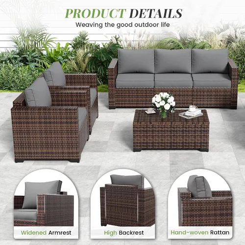 Vista 5 de Amopatio Juego de muebles de patio de 8 piezas, sofá seccional para exteriores con mesa de centro de almacenamiento - Juego de conversación de patio