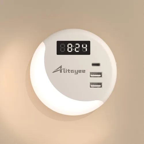 Vista 9 de Alitayee Luz nocturna LED, luces nocturnas enchufables a la pared, luz nocturna inteligente con sensor de luz nocturna con cargador USB C
