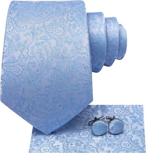 Vista 29 de Hi-Tie Corbatas de seda para hombre, diseño de cachemira a rayas, con bolsillo, gemelos cuadrados, conjunto formal de negocios