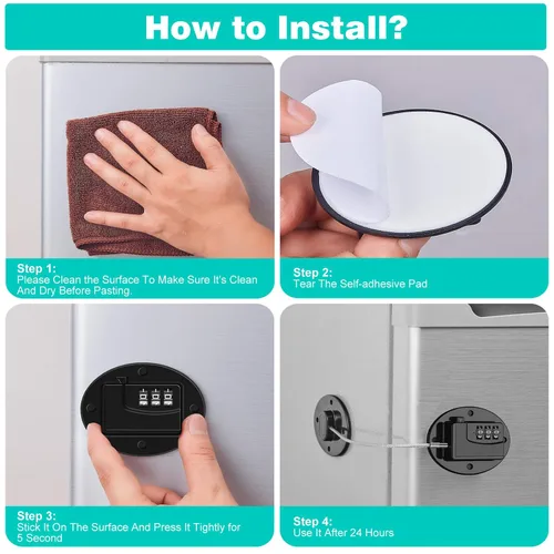 Vista 5 de Cerradura de Refrigerador - Cerradura de Combinación Resistente para Nevera, Cerraduras de Gabinete a Prueba de Niños, Sin Llaves Necesarias