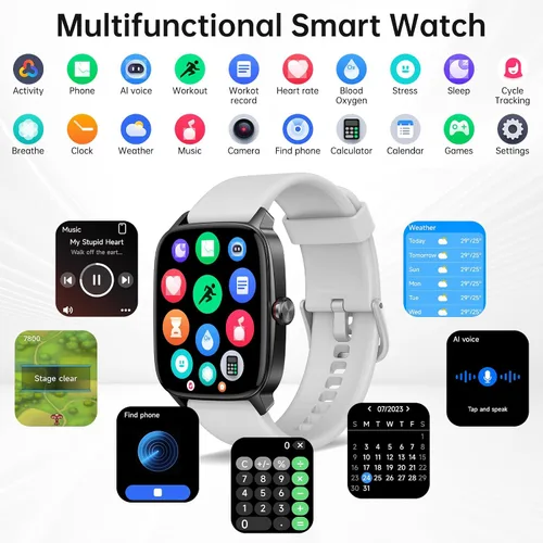 Vista 4 de Relojes inteligentes para mujeres y hombres con llamada Bluetooth y voz AI, monitor de actividad física HD de 1.85 pulgadas con monitor de sueño