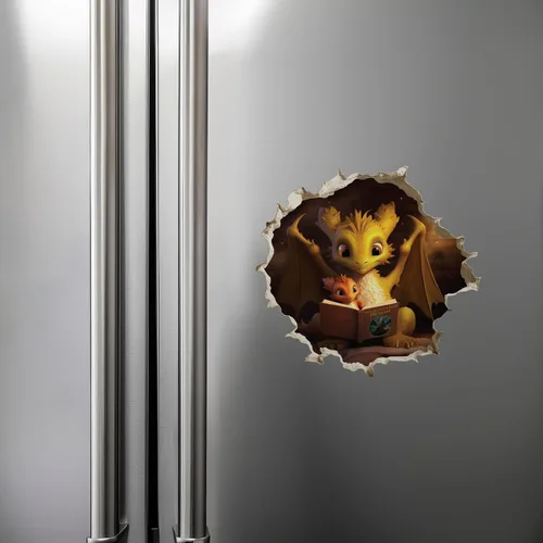 Vista 6 de Adhesivo de pared con agujero de ratón en 3D para padres e hijos con diseño de dragón