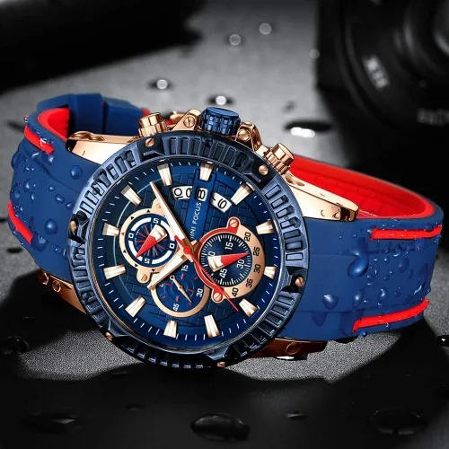 Vista 3 de MF MINIFOCUS - Reloj para hombre resistente al agua con cronógrafo reloj análogo de cuarzo color azul y correa de silicona moderna