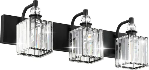 Vista 22 de Ralbay - Luces de tocador de cristal, 2 luces, modernas lámparas de cromo de cristal para iluminación de baño, para usar sobre el espejo