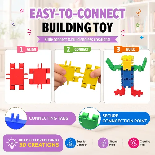 Vista 5 de Snapid Building Bricks - Juego de 400 piezas de juguetes de conexión, juego de bloques coloridos fuertes y duraderos con almacenamiento, bloques