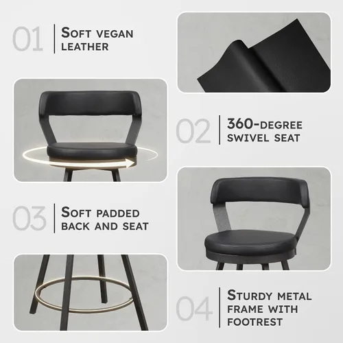 Vista 3 de Lexicon Ruthie - Juego de 2 taburetes giratorios para encimera de cocina con respaldo, 25.5 pulgadas de altura de asiento de 25.5 pulgadas, sillas