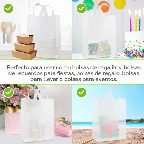 Vista 5 de Prime Line Packaging Bolsas de regalo esmeriladas con asas, 10 x 5 x 13 Blanco