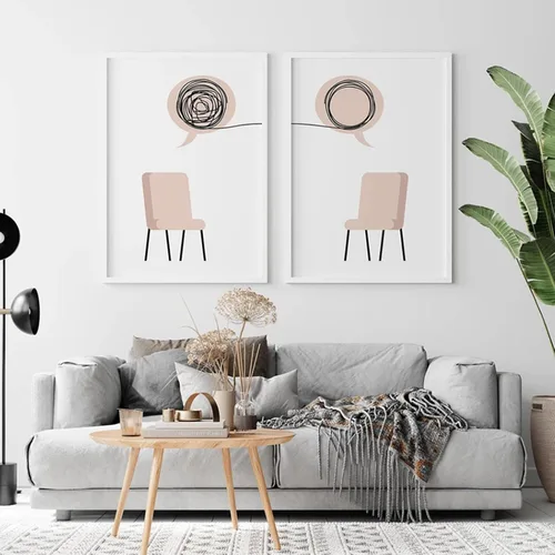 Vista 4 de FSZSEES Psicoterapia Consejero Oficina Pintura de Pared para Arte de Europa del Norte Moderno Lienzo Arte de Pared Silla Hablar Ayuda Salud Mental