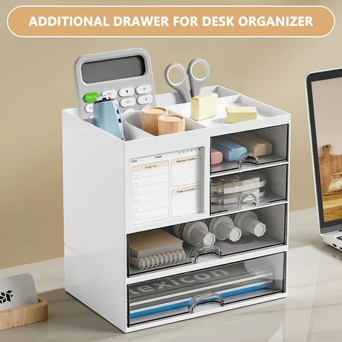 Vista 5 de QIYVLOS Cajón organizador de escritorio, caja de almacenamiento de escritorio de plástico transparente, organización de escritorio para suministros