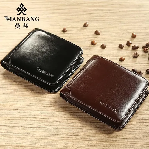 Vista 9 de Cuero de vaca auténtico cartera de lujo para hombre, de lujo, original, de tres pliegues, primera capa, de piel vacuna, horizontal, moda, Café