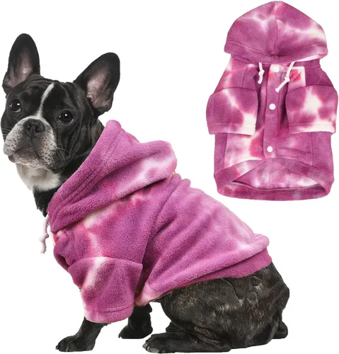 Vista 21 de Mklhgty Sudadera con capucha para perro de tie dye, abrigo de invierno para perros pequeños - capucha cálida y ajustable ultrasuave, tela