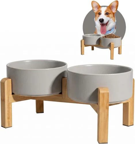 Vista 11 de Tazón elevado de cerámica para perros, 3.6 tazas de comida y agua para Rosa