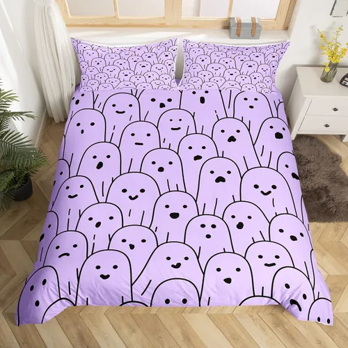 Vista 31 de Funda de edredón con diseño de murciélago, juego de ropa de cama de murciélago negro y naranja, funda de edredón temática de Halloween