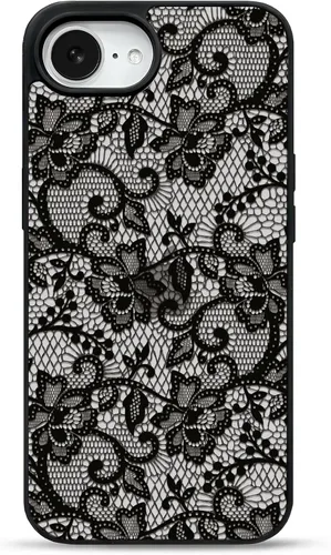 Vista 21 de NITITOP Para iPhone 14 Plus/15 Plus Funda Transparente Encaje Flor - Negro