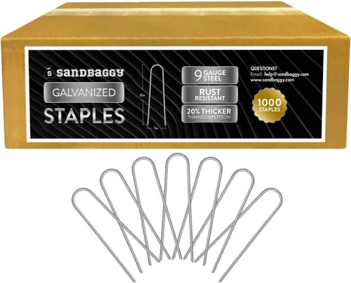 Vista 10 de Sandbaggy Grapas galvanizadas para paisajismo de 6 pulgadas, acero de calibre 9 de grado industrial, también llamados pasadores de tela, estacas