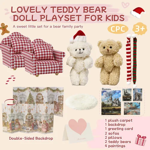 Vista 2 de iLAND Regalo de cumpleaños para niñas 6-8 Mini Teddy Bear Doll Playset CPC