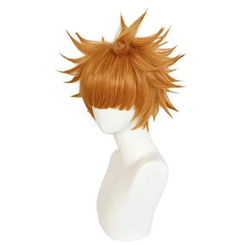 Vista 6 de Kunigami Rensuke - Peluca para cosplay con bloqueo azul, peluca corta y rizada naranja para hombres y niños, peluca sintética para anime