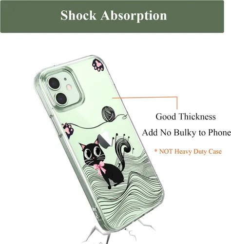 Vista 6 de Unov Funda para iPhone 12 Mini, transparente con diseño, ajuste delgado, buen agarre, funda para teléfono en relieve, cubierta protectora a prueba