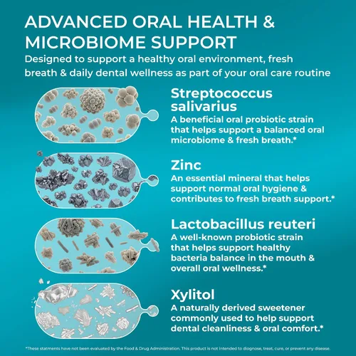 Vista 4 de PUREHEALTH RESEARCH Apoyo a la salud bucal - Suplemento de probióticos Aliento fresco, salud de dientes y encías - Con xilitol, vitamina D3, zinc