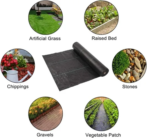 Vista 7 de TUFFIOM 3 x 300 pies Barrera de malezas para jardín, tela de paisaje, cubierta UV-resistente, material resistente de 125gsm/3.7OZ para control