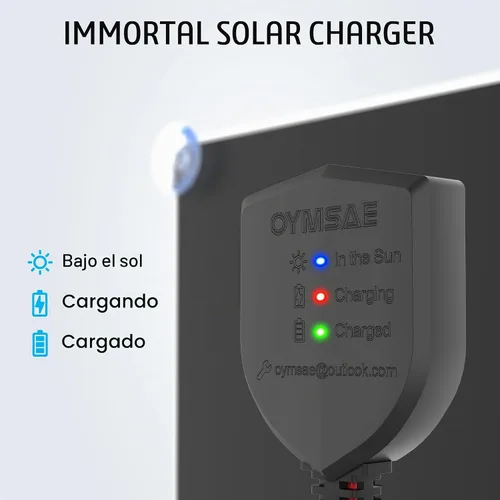 Vista 5 de OYMSAE-Cargador de batería con panel solar de 20 W/12 V, portátil, impermeable, carga por goteo + Mantenedor p/auto/embarcación/casa rodante