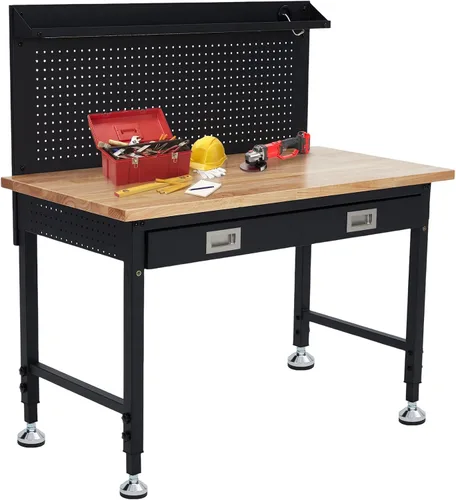 Vista 9 de Work Bench for Garage, 48" Adjustable Workbench with Power Outlets, Wheels, 2000 LBS Load Capacity, Heavy Duty Rubber Wood Top for Garage
