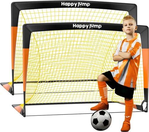 Vista 13 de Happy Jump Portería de fútbol 7'x5', 6.6'x3.3', 5'x3.6', 4'x3', 3'x2.2' Red de fútbol para patio trasero de niños