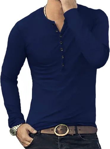 Vista 4 de YTD - Camiseta de manga larga para hombre estilo informal corte ajustado
