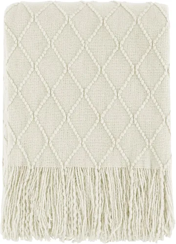 Vista 40 de Bourina Manta de punto decorativa con textura, unicolor y suave, para sofá, 50 x 60 pulgadas, almendra Knitted Throw Blanket 50x60 Inches, Soft