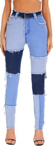 Vista 3 de Dxyufazhe Jeans elásticos de cintura alta para mujer, pantalones de mezclilla deshilachados a la moda