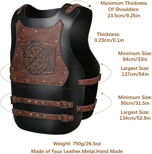 Vista 3 de HZMAN Viking Warrior Chest Armor Medieval PU Leather Vest Leather LARP Medieval Armour for Party Cosplay Halloween
