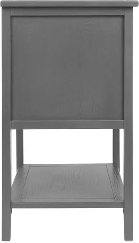 Vista 9 de ZeHuoGe Mesita de noche de ratán, mesa auxiliar con 2 cajones profundos, fusión moderna-rústica, gris, 22 pulgadas de ancho x 28.35 pulgadas de alto