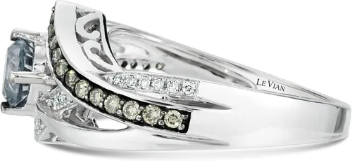 Vista 5 de LeVian Anillo de oro blanco de 14 quilates topacio azul y blanco de 14 quilates diamante de color blanco y chocolate talla 7
