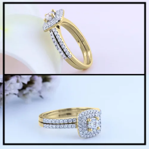 Vista 3 de Dazzlingrock Collection Juego de anillos de boda de doble halo de circonita cúbica redonda para mujer (1.50 qtw, color blanco, claridad limpia)