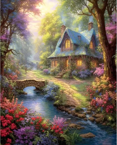 Vista 17 de Tucocoo Pintura de cabaña forestal por números para adultos, kits de pintura al óleo digital sobre lienzo con pinceles y pigmento acrílico, rueda