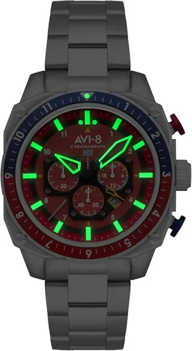 Vista 20 de AVI-8 Hawker Hunter AV-4100 - Reloj de cuarzo japonés para hombre con esfera de 1.693 in con correa de cuero