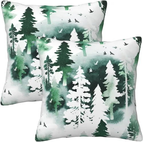Vista 20 de Juego de 2 fundas de almohada de árbol de bosque natural, fundas de almohada de algodón de 16 x 16 pulgadas, fundas de almohada de algodón