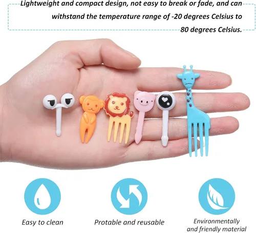 Vista 3 de Chengu 120 palillos de alimentos de animales para niños, caja Bento de animales de dibujos animados, palillos de frutas, mini tenedor, palillos