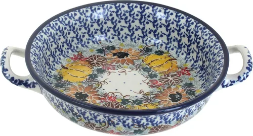 Vista 2 de Blue Rose Polish Pottery - Mini cazuela Bluebird con asas, 6.75 pulgadas de diámetro, utensilios para hornear únicos, aptos para lavavajillas