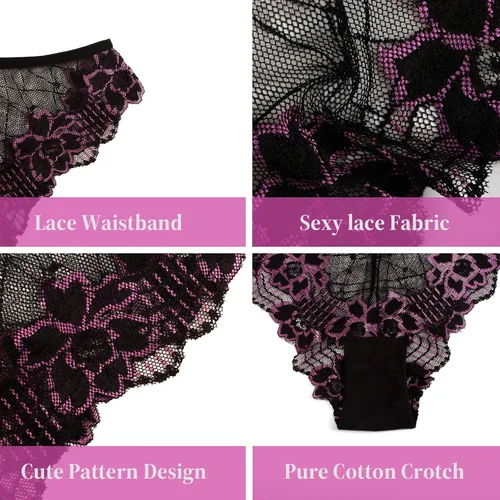 Vista 6 de Ropa interior de encaje para mujer, bragas sexys para mujer, ropa interior atrevida transpirable para mujer
