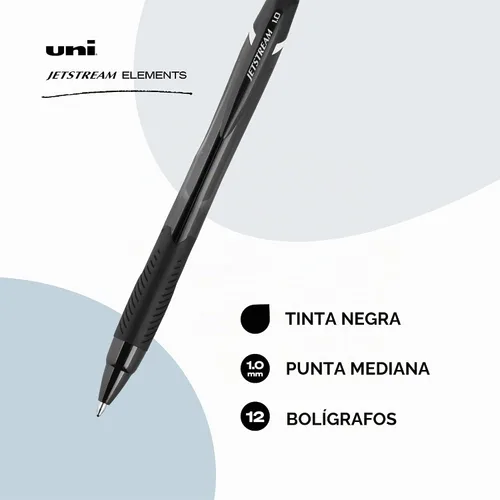Vista 2 de Uniball™ Jetstream Elements - Bolígrafos de punta redonda, medianos (0.039 pulgadas), color negro, paquete de 12