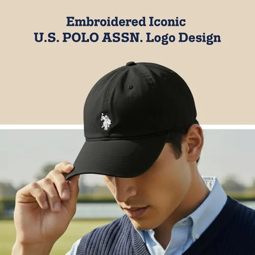 Vista 3 de U.S. Polo Assn. Gorra de béisbol, sombrero ajustable de papá 100% algodón con pequeño logo de pony Negro
