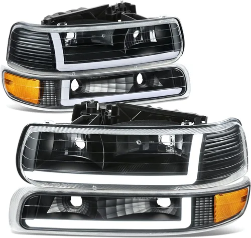 Vista 10 de DNA Motoring HL-LB-CSIL99-CH-AM Par de carcasas cromo ámbar LED DRL. Faros delanteros de repuesto para Silverado 99-02