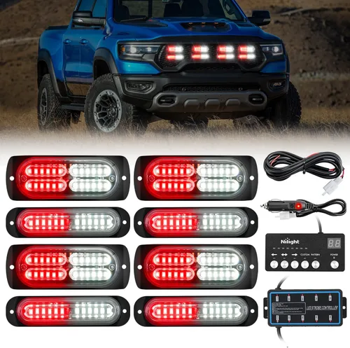 Vista 28 de Nilight 8 luces estroboscópicas LED con controlador 12 V 24 V función de sincronización verde luz de advertencia de peligro de emergencia 12 24 LED