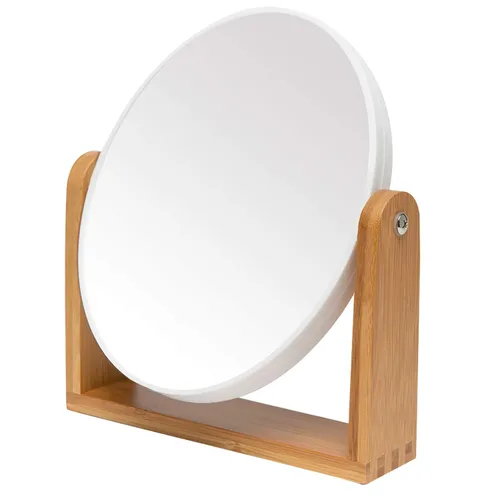 Vista 9 de YEAKE Espejo de maquillaje de doble cara con aumento 3X con soporte de bambú, pequeño espejo de mesa de escritorio con rotación de 360°, espejo