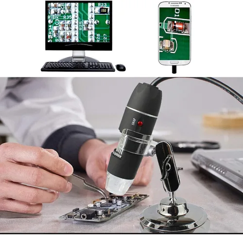 Vista 7 de Microscopio digital USB 40X a 1000X, cámara endoscopio de aumento de 8 LED con estuche de transporte y soporte de metal, compatible con Android