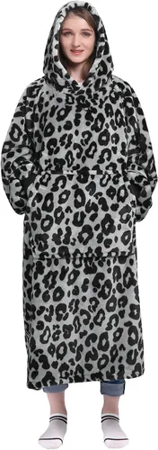 Vista 21 de Waitu - Sudadera tipo manta, para regalar a hombre o mujer, muy cálida y acogedora, gigantesca, con capucha, de gruesa franela, con mangas y un Negro