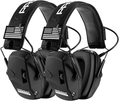 Vista 18 de PROHEAR 030 Paquete de 2 Orejeras de protección auditiva electrónica Bluetooth 5.4 para tiro con almohadillas de espuma - Negro