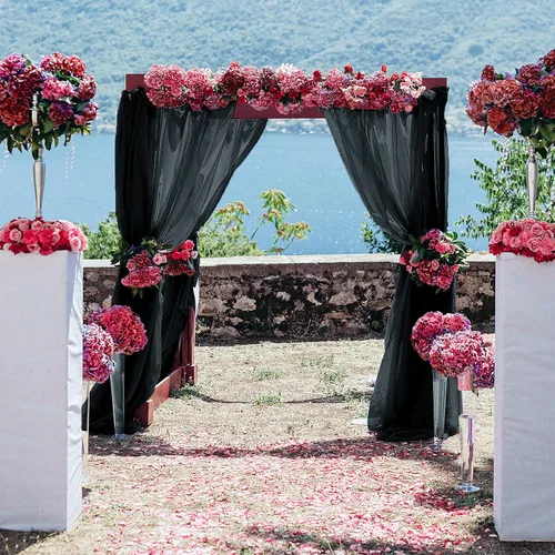 Vista 6 de PARTISKY Cortinas de telón de fondo de gasa negra de 10 x 7 pies, cortinas de fotos de tela transparente sin arrugas para boda, ceremonia, arco
